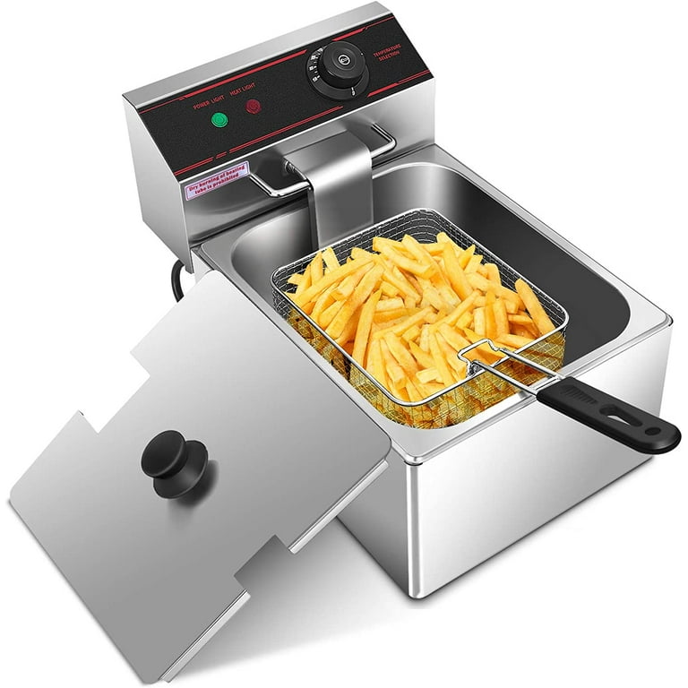 Hopekings - Electric Deep Fryer with Removable Basket and Lid, 1700W 6.3 QT