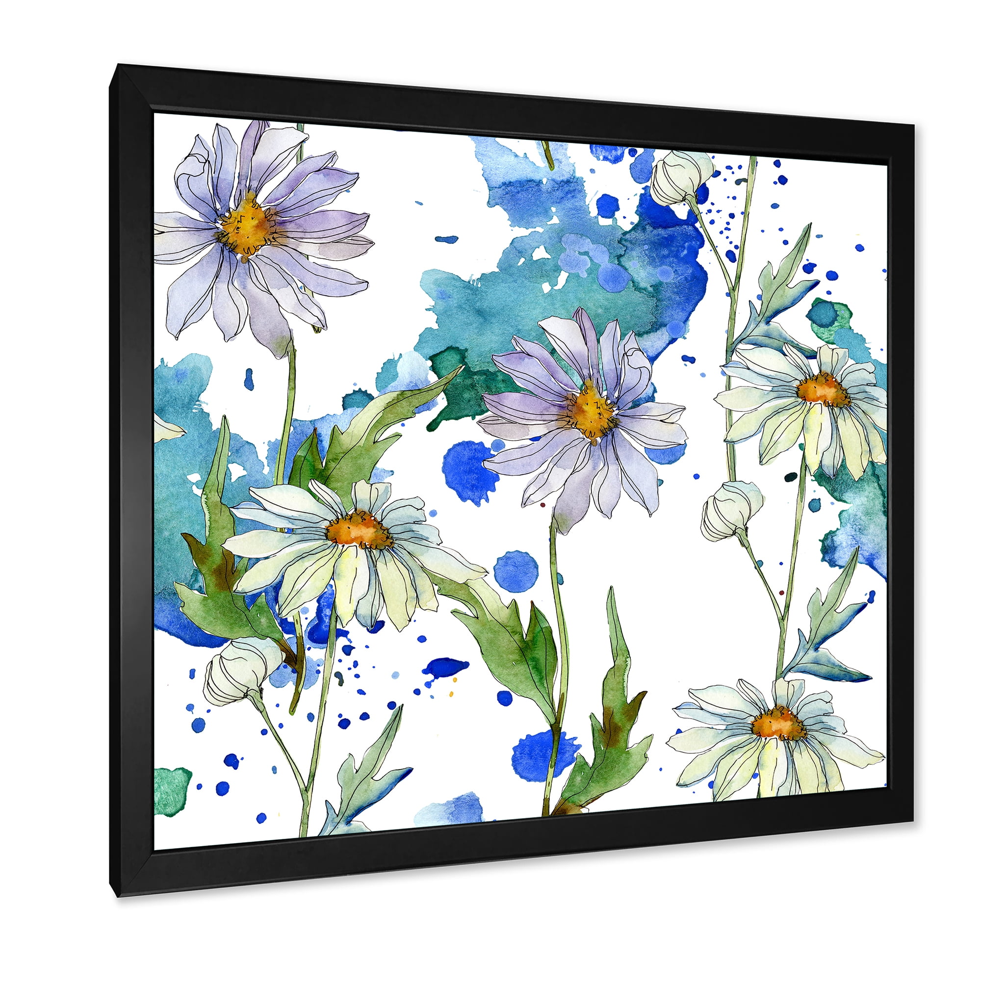 Designart 'Daisies With Green Leaves and Background' Traditional Framed Art Print