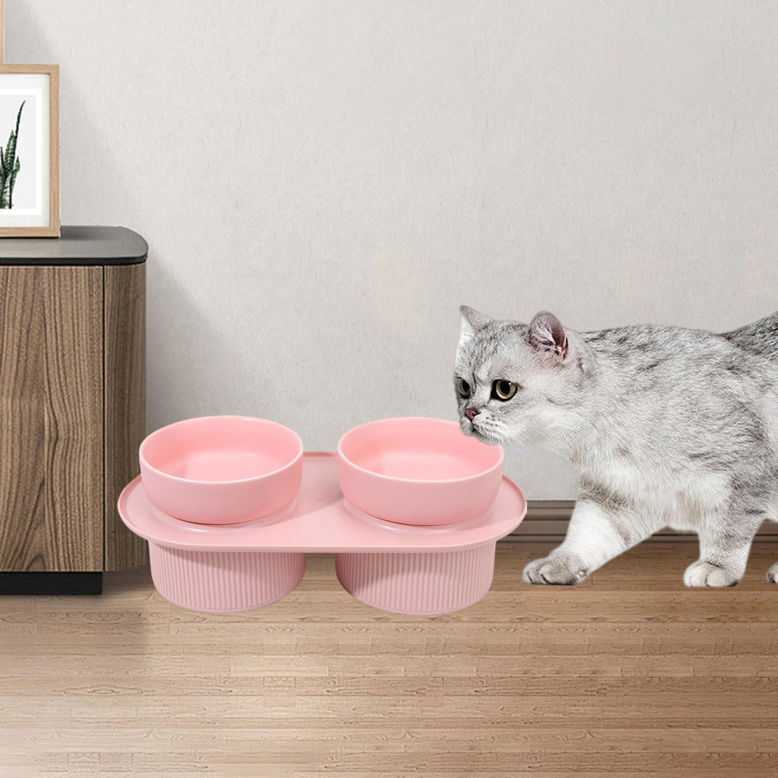 FITYLE Double Ceramic Cat Feeding Bowls Cat Bowls Puppy Bowls Ceramic Tall Cat Dishes Water Food Bowl for Medium Dog Indoor Cats Pet Pink