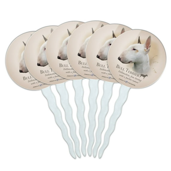 Bull Terrier Dog Breed Cupcake Picks Toppers Decoration Set of 6