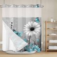 thumbnail image 6 of No Hook Cloth Fabric Shower Curtain with Snap in Liner, Teal White Daisy Waterproof Shower Curtains Set with See Through Top Window, Elegant Floral Grey Abstract Aesthetic Bath Curtains 72"x72", 6 of 9