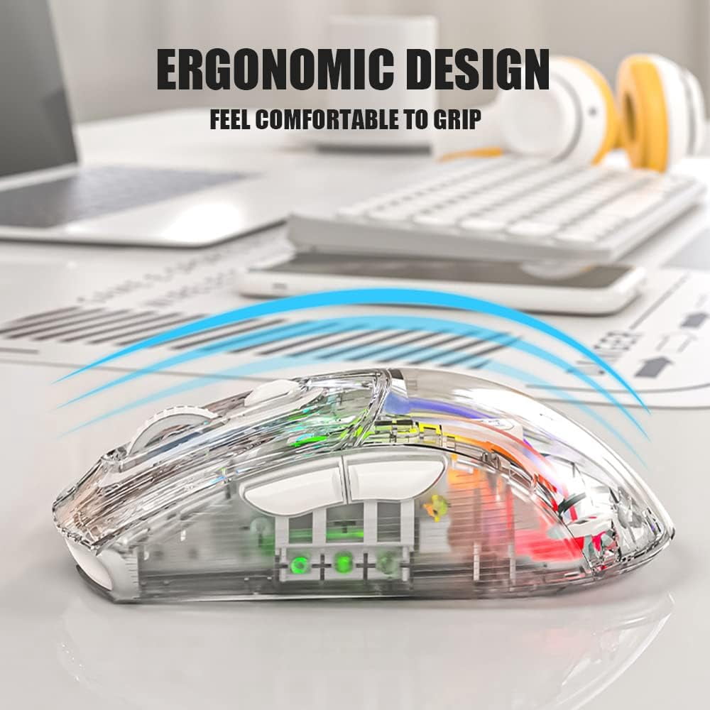 Bluetooth Wireless Mouse, Transparent RGB Mechanical Dual Mode Gaming Mouse, A Must-Have Cool USB Computer Mouse for Gaming and Esports