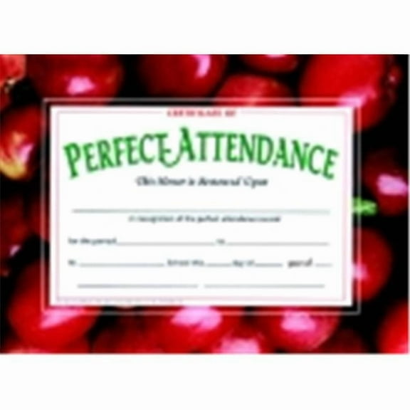 8.5 x 11 in. Perfect Attendance Certificate, Pack 30