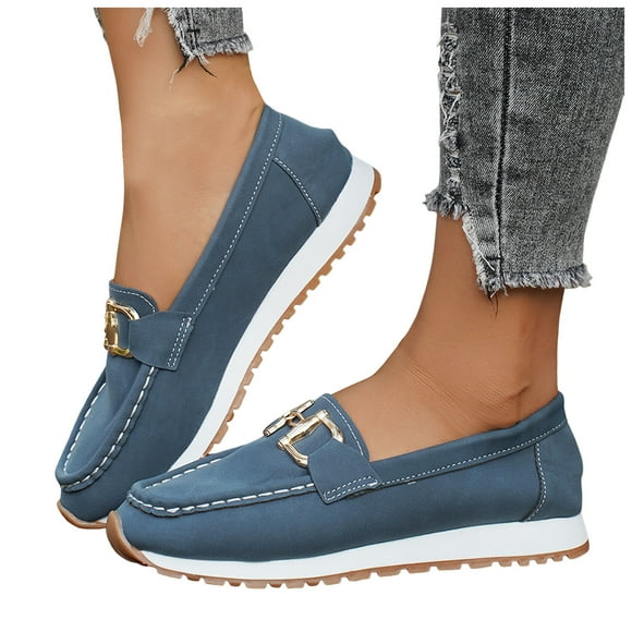 Pandaie Loafers for Women Comfortable Slip on Work Flats Shoes Business Dressy Casual Walking Driving Shoes with Arch Support Blue 6.5