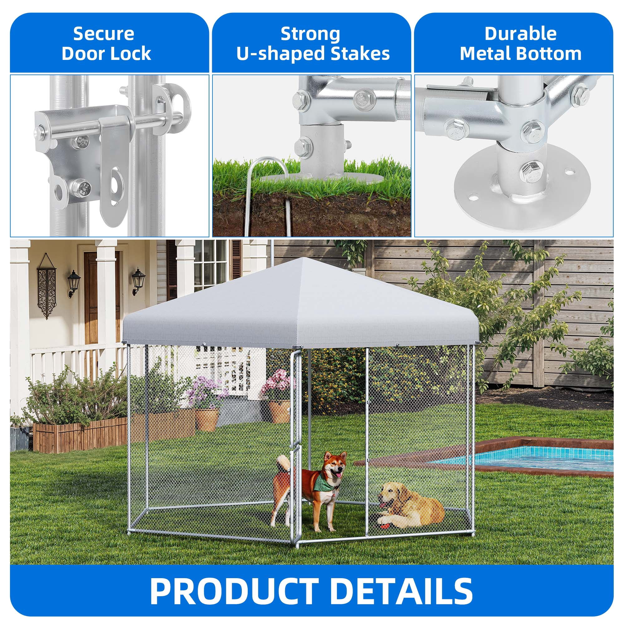Dextrus XXL Heavy-Duty Outdoor Dog Kennel with UV-Resistant Roof & Lock - 13.1×11.2×7.6FT Reinforced Pet Pen House for Yard, Medium & Large Dogs Playpen with Dual-Door Design
