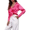 thumbnail image 1 of SAYOO, camisa de manga larga de seda satinada para mujer, camisa con cuello en V y botones, camisa informal con solapa de hombros caídos, blusa sedosa para trabajo y oficina SAYOO Ocio, 1 of 3