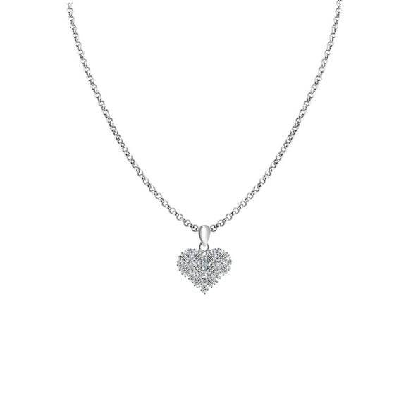 Precious Stars 14K White Gold Cubic Zirconia Ladies Small Heart Pendant with 16" Chain Necklace