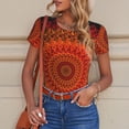 thumbnail image 4 of KLL Women 's Crew Neck Bodysuit Jumpsuits Mandala Print Short onesies Stretch T Shirts, 4 of 5