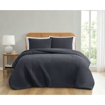 Truly Soft Textured Waffle Weave 100% Microfiber Polyester 2 Piece Twin Comforter Set in Charcoal Grey, All Season, Adult Size, OEKO-TEX Certified