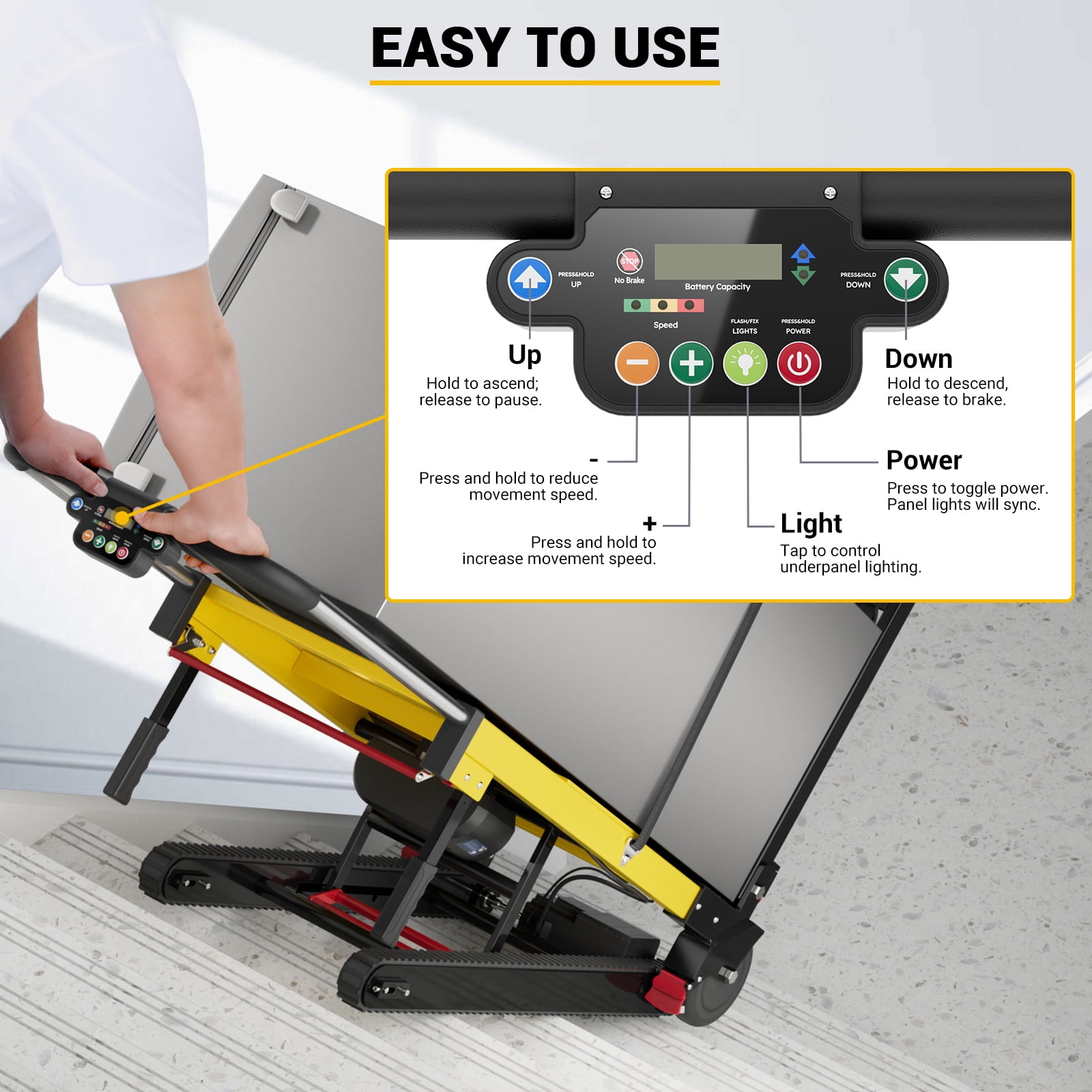 Joreek Electric Stair Climbing Dolly 3 Adjustable Speeds and 485lbs Max Load Capacity Powered Stair Climber Dolly with 6 Wheels