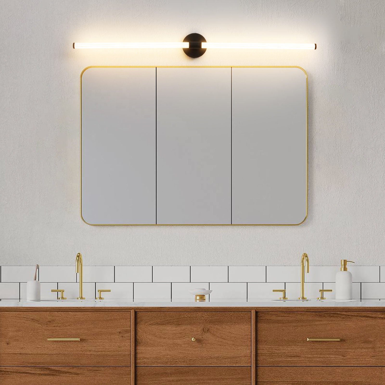 Deyidn 48.9 inch Black Modern Wall Sconce, Dimmable LED Light Bar for Mirror, Dresser, or Vanity