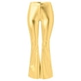 thumbnail image 3 of LIIPEE Women Pants Casual Shiny Metallic High Waist Stretchy Wide Leg Flared Pants Ladies Comfortable Fashion Soft Breathable Daily Trousers,Yellow,L, 3 of 4