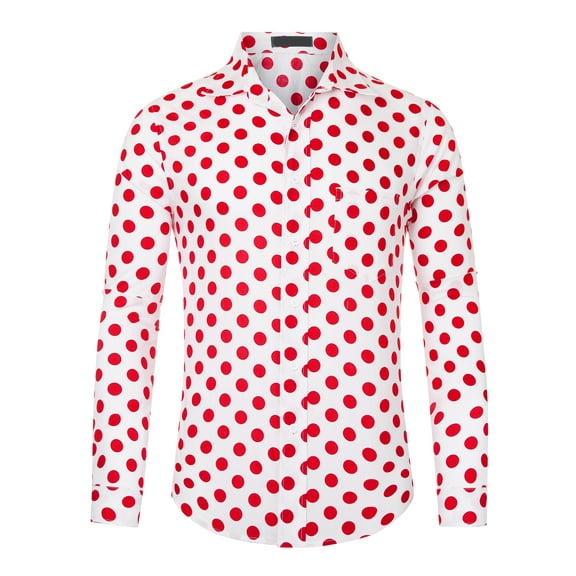 Unique Bargains Men's Polka Dots Dress Shirt Button Down Long Sleeve Casual Shirts M Red