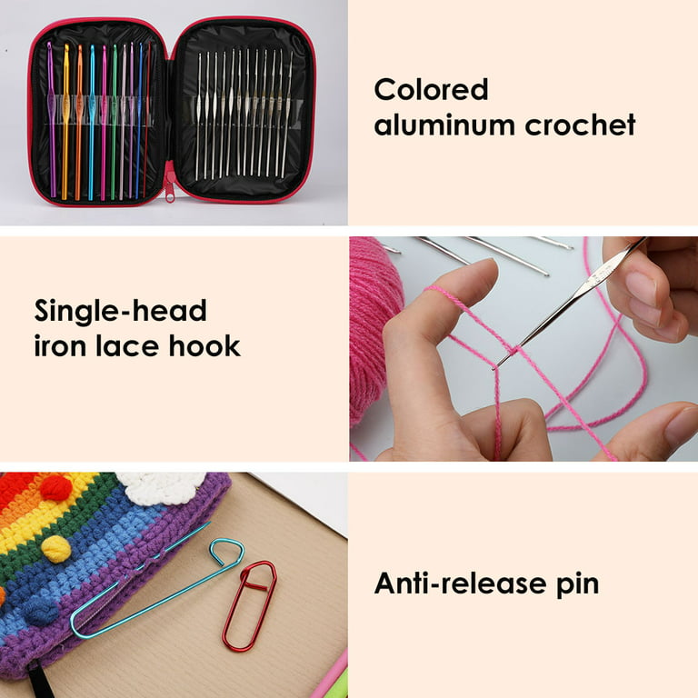 Knitting Tool Kit Knitting and Crochet Accessories Large Eye Blunt Needles Plastic Needles with Tape Measure Stitch Markers Storage Box for DIY