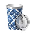 thumbnail image 3 of 12oz Conical Thermal Insulation Cup 4.9×3.2in With Straw No Odor Insulation Effect Is Good For Party Camping Picnic Travel Indigo Moroccan Trellis Hand-Drawn Sketch_2, 3 of 7