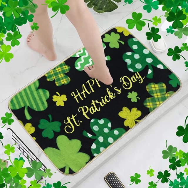 TIMIFIS Bathroom Rugs Saint Patrick's Day Carpet Three Sizes Faux Wool Entry Door Mat Bathroom Non Slip Mat Cartoons Pattern Saint Patrick's Day Decoration Polyester Carpet