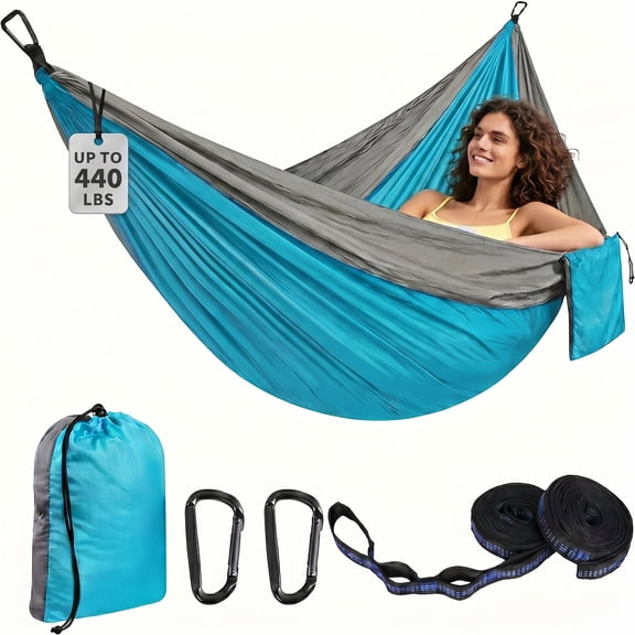 KOYMISKU Camping Hammock, 440lbs Lightweight Portable Hammock with 2 Tree Straps & Attached Carry Bag, Perfect for Hiking Beach Backpacking Travel
