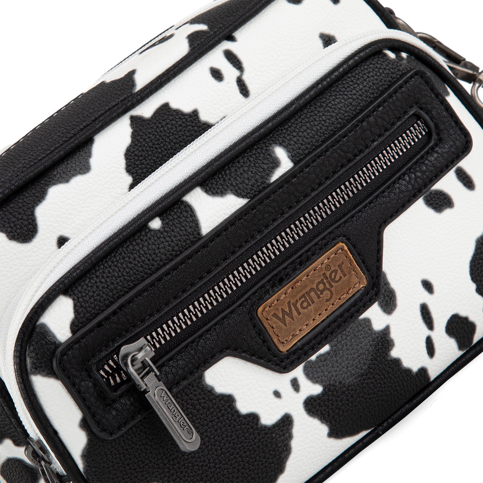 Wrangler Crossbody Bag for Women Multi Pocket Crossover Bag Shoulder Pursea with Adjustable Strap, Cow Print Black
