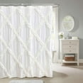 thumbnail image 1 of 1 Piece Farmhouse Double Ruffle Fabric Ivory Shower Curtain for Bathroom - 72" x 72" - Diamond Pattern - Textured & Shabby Chic Style - 12 Buttonholes - Easy to Install - Machine Washable(Lotta), 1 of 5