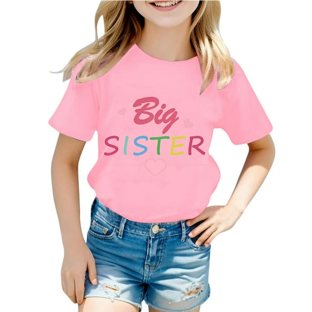 NINGMENG Hauts et T-Shirts pour Filles Enfants Imprimé Lettre Col Rond Manches Courtes Mode Décontractée Hauts Chandail T-Shirts Vêtements d'Extérieur, Rose, 8-9 Ans