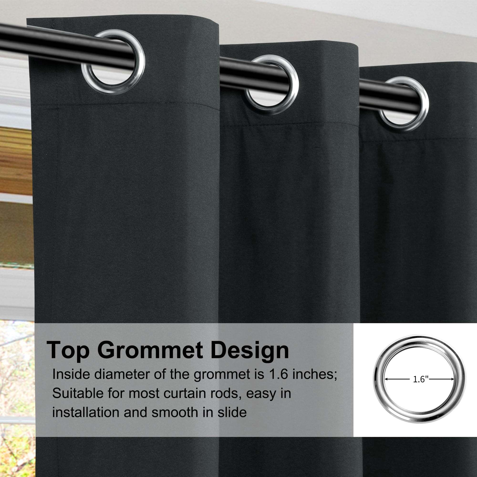 REGALWOVEN Blackout Curtains 2 Panels for Bedroom with Black Liner , Double Layer Grommet Thermal Insulated Living Room Curtain Black 52"Wx95"L
