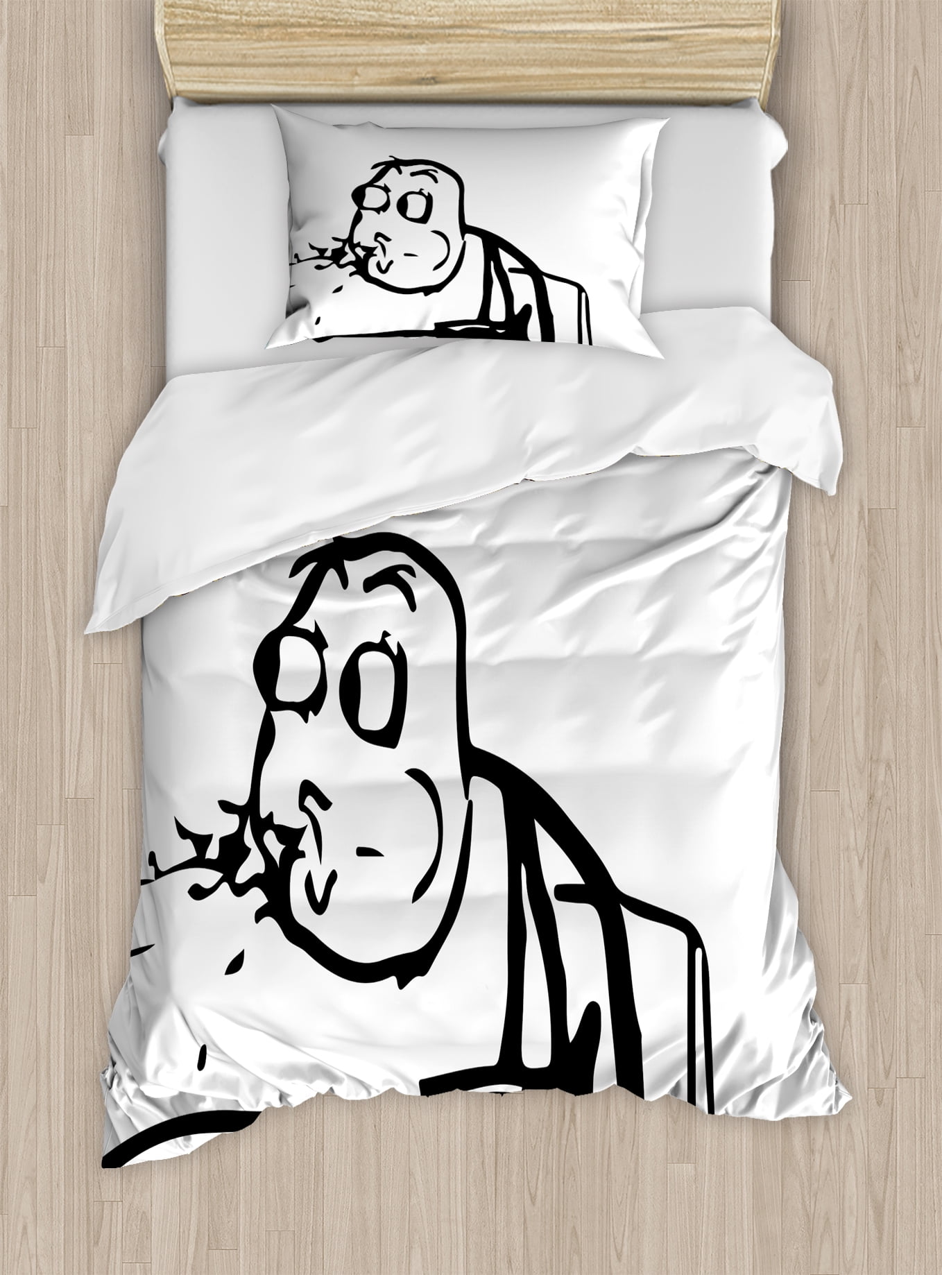 Humor Decor Twin Size Duvet Cover Set, Weird Guy Meme Face Character