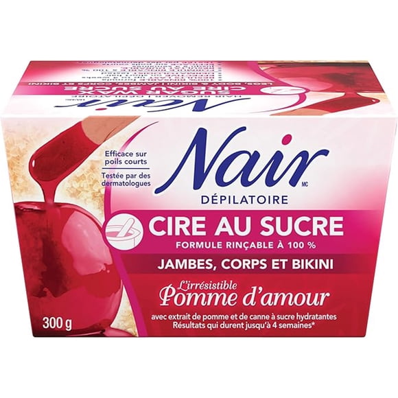 Nair Microwave No Strip Sugar Wax for Legs, Body & Bikini in Irresistible Candy Apple, 300g