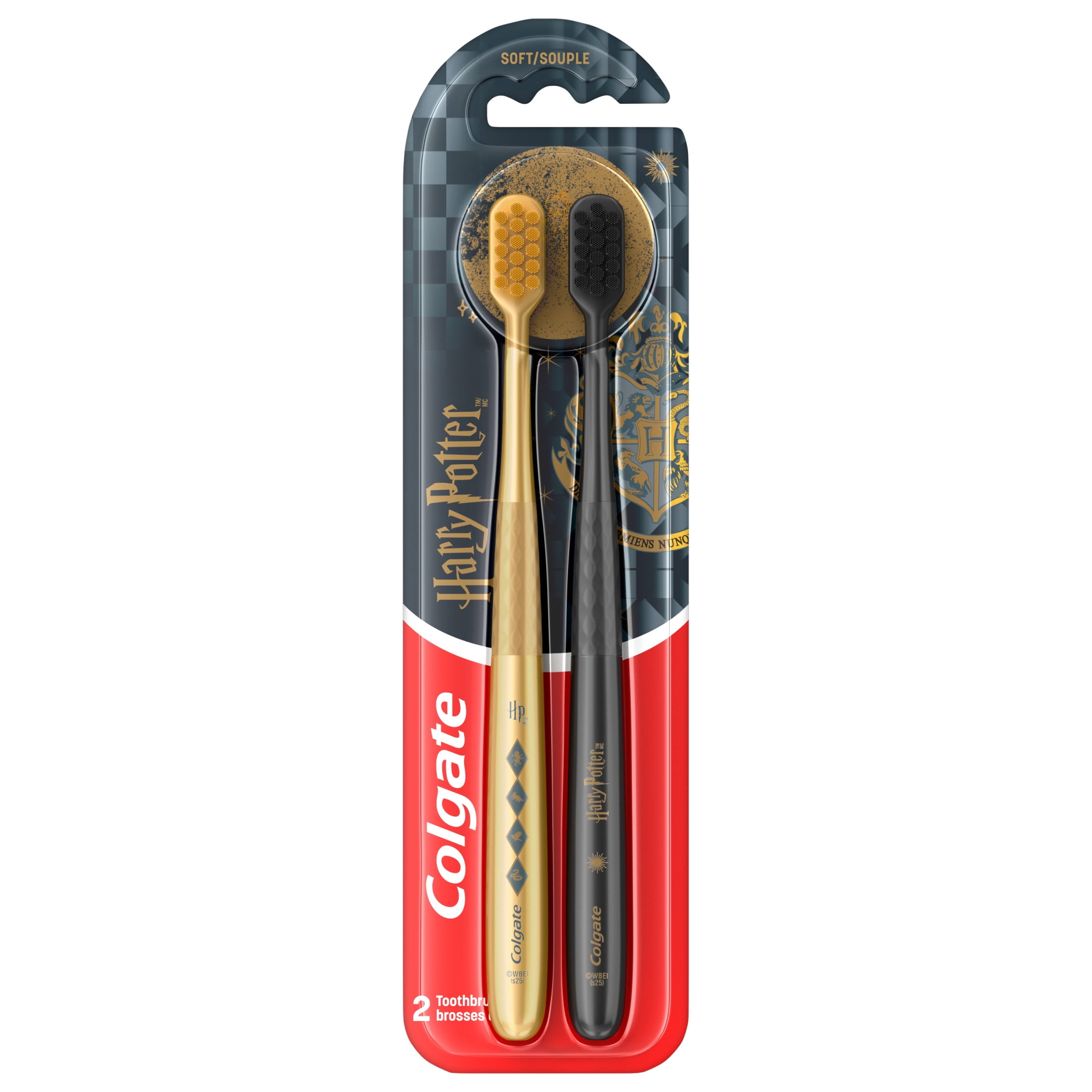 Colgate Harry Potter Soft Bristled Adult Toothbrushes, Gold and Black, 2 Count