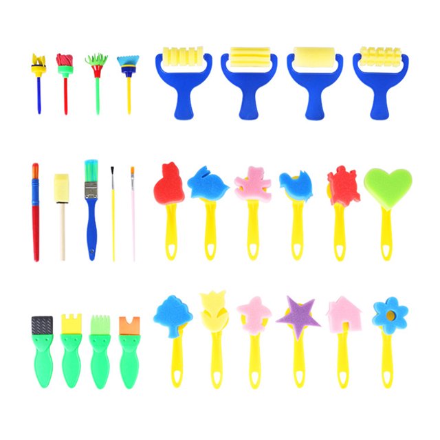 Juego de 29 pinceles de esponja para pintar, de EVA, para sellos creativos, herramientas de pincel para pintar, para niños, dibujo (colores aleatorios)