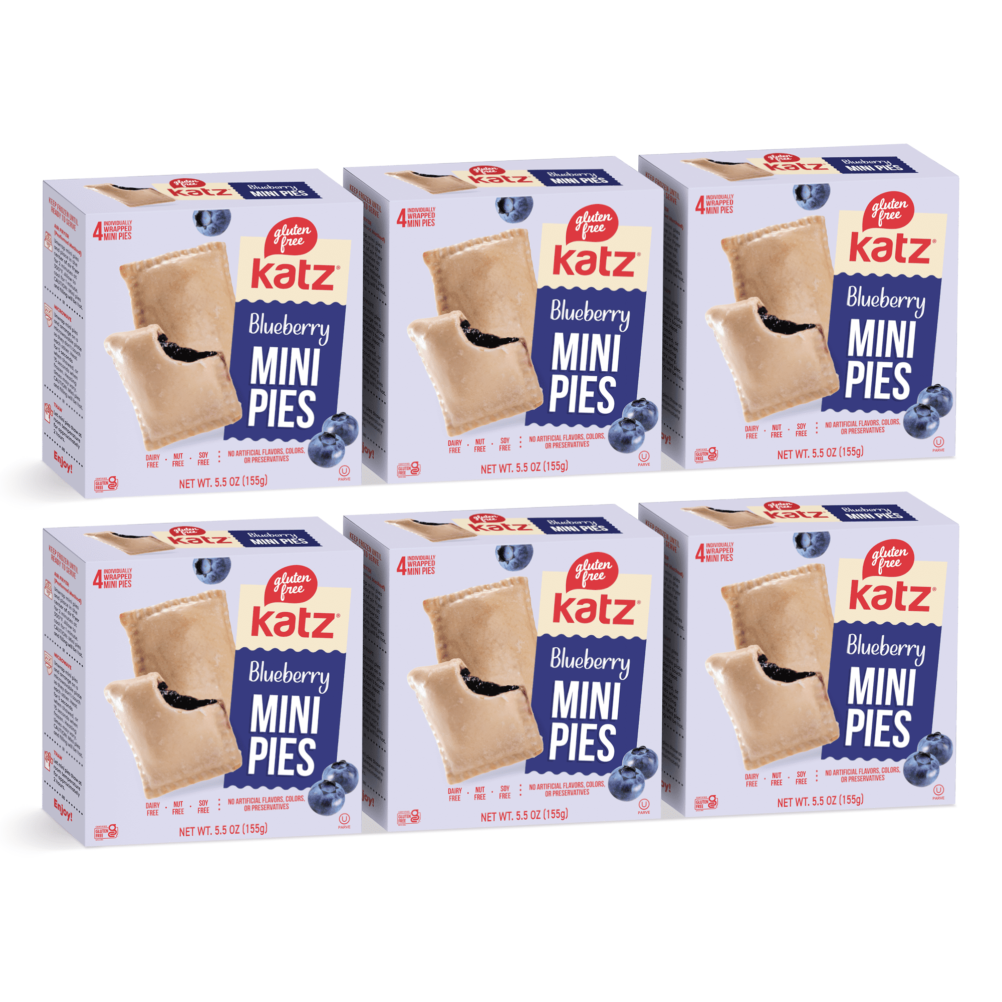 Katz Gluten-Free Mini Pies - Blueberry |Gluten-Free Dairy Free Nut Free Soy Free Kosher | (6 Pack 5.5 Ounce Each)