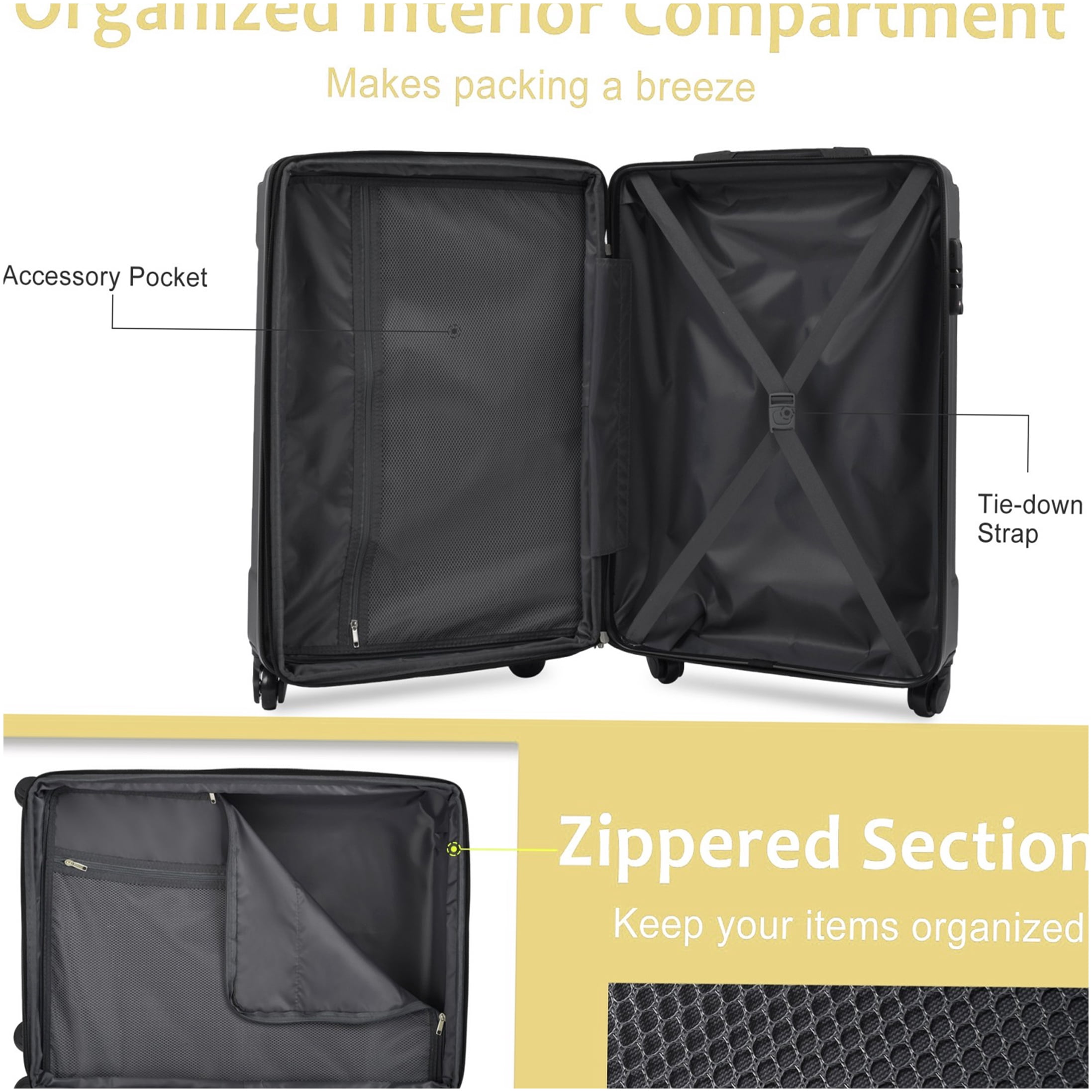 Expandable 24 Inch Hardshell Suitcase, White and Green TSA Lock Luggage with 4 Double Spinner Wheels