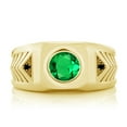 thumbnail image 2 of Gem Stone King 1.68 Cttw Simulated Emerald and Black Diamond 18K Yellow Gold Plated Silver Ring for Men | Round 8MM | Available in Size 7, 8, 9, 10, 11, 12, 13, 2 of 5