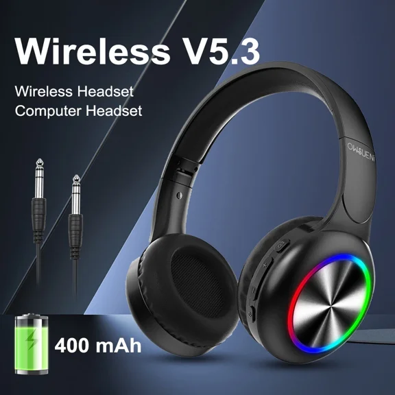 Led Wireless Headphones Bluetooth 5.3 Headsets 3 Eq Modes Built-In Hd Mic Phone