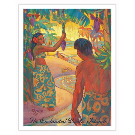 Hawaii - The Enchanted Pacific Islands - Vintage Hawaiian Travel Poster by Rick Sharp - Fine Art Matte Paper Print (Unframed) 20x26in