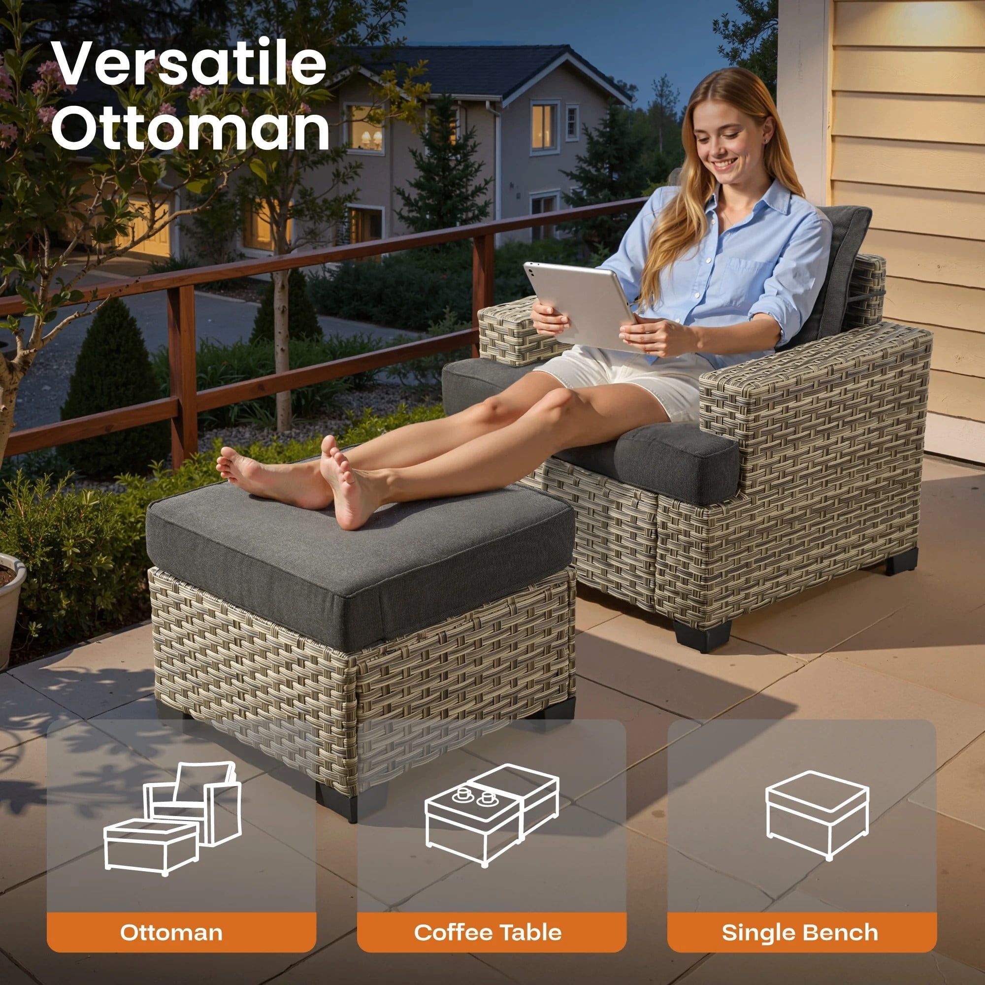 Vcatnet 8 Pieces Outdoor Patio Furniture Sectional Sofa PE Rattan Wicker Conversation Set with Solar Powered Coffee Table for Porch, Backyard, Black