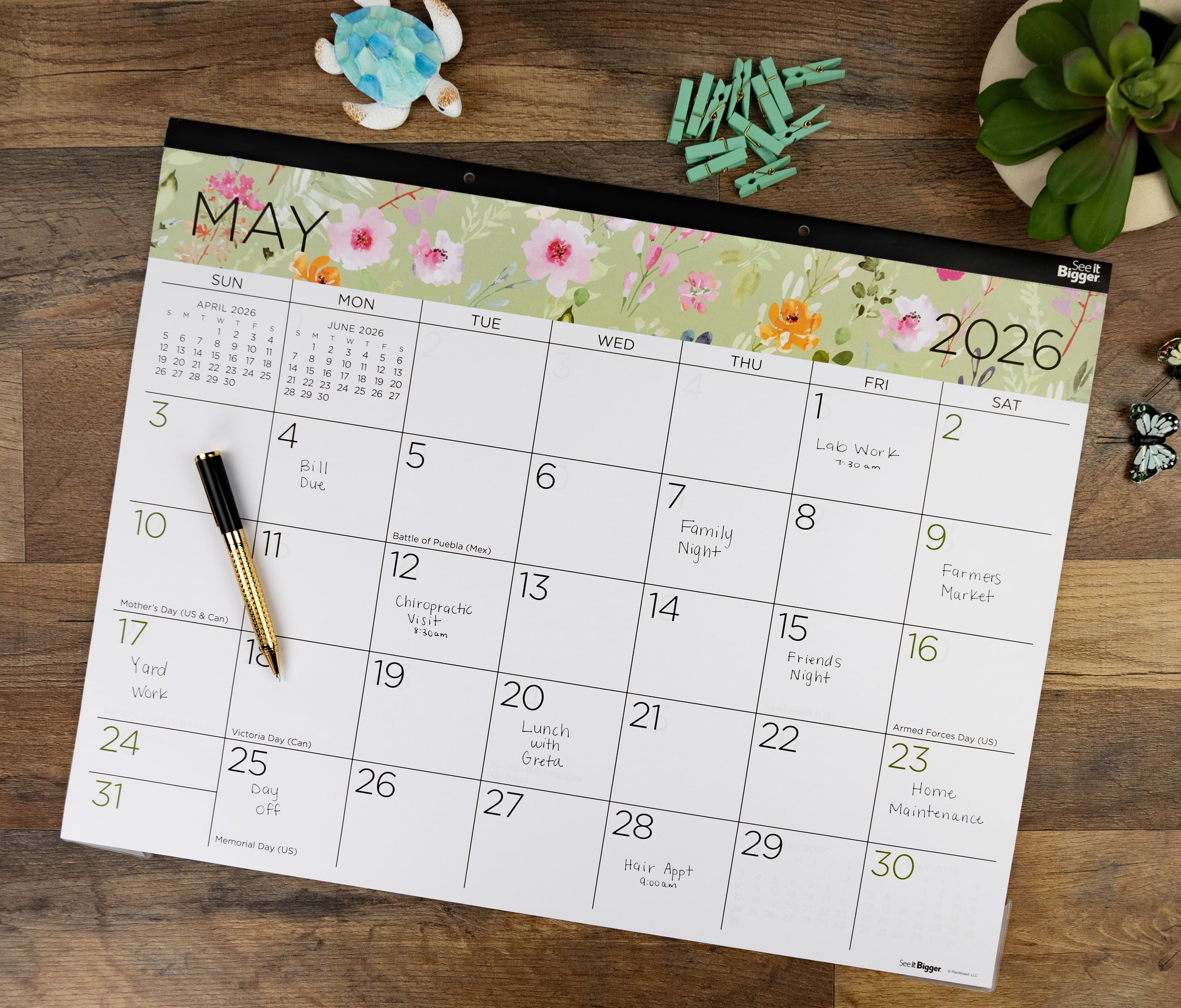 See It Bigger Desk Pad Calendar, Large (17" x 22"), Floral, 15-Month: Apr 2026 - Jun 2027