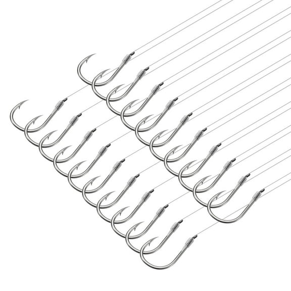 Uxcell 10# Small Fishing Hooks with 45cm Line, 0.66x0.39 Inch Double Hook Rigs with Barbs, Silver Tone 20Pcs