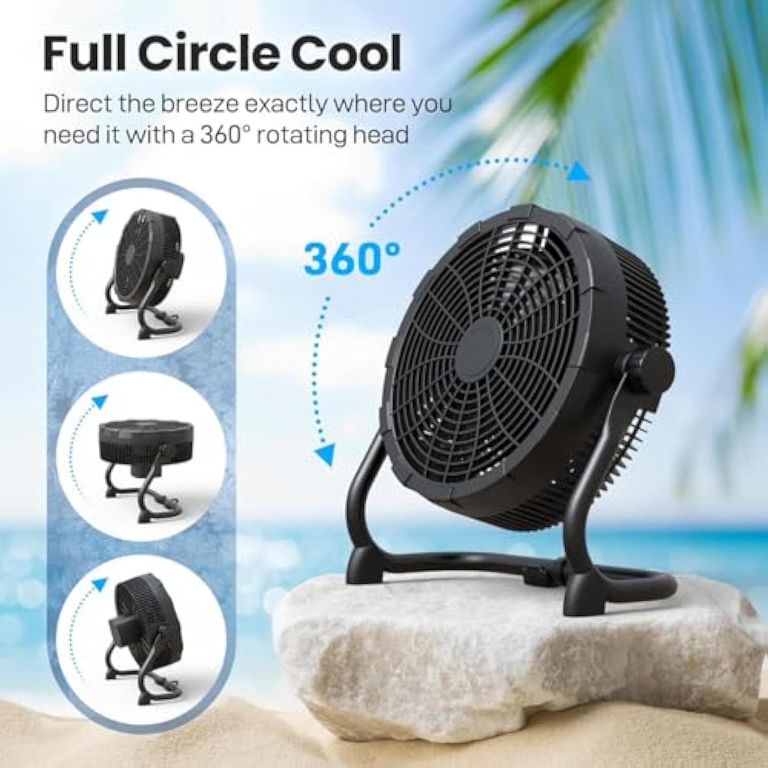 Ecotronic Rechargeable Battery Powered Fan, 10-Inch Cordless Portable Floor Fan with LED Display, 9 Speeds, USB/Type-C Charging, Emergency Power Bank for iPhone, Camping & Power Outage Use, Black