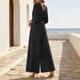thumbnail image 5 of Edvintorg Women Jumpsuit Lightweight 3/4 Sleeve V Neck Casual Flowy Romper with Wide Leg Pant One Piece Womens Trendy Clothes S-2XL Black, 5 of 9