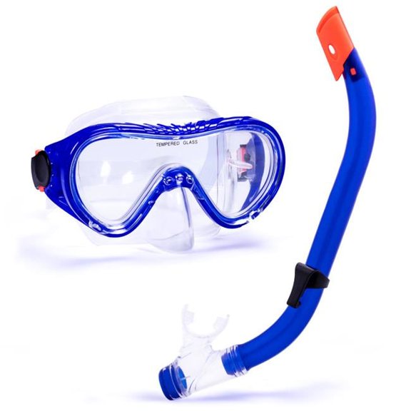 Semi-Dry Diving & Snorkel Set, Blue - Junior
