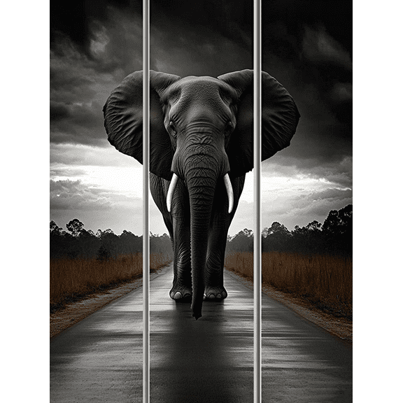 Black Elephant Decorative Painting/Canvas Art， Perfect for Living Room，  Powerful Animal Wall Art