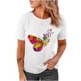 thumbnail image 4 of Pompotops T-Shirts à Col Rond Imprimé Papillon pour Femmes, Manches Courtes, Blouse, 4 of 6