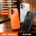 thumbnail image 3 of Case for iPhone 16, Soft TPU Bumper Frame + PC Back + Faux Leather, 360° Rotation Ring Kickstand Ultra Slim Shockproof Drop Protective Lightweight Anti-Scratch Phone Cover, Black, 3 of 10