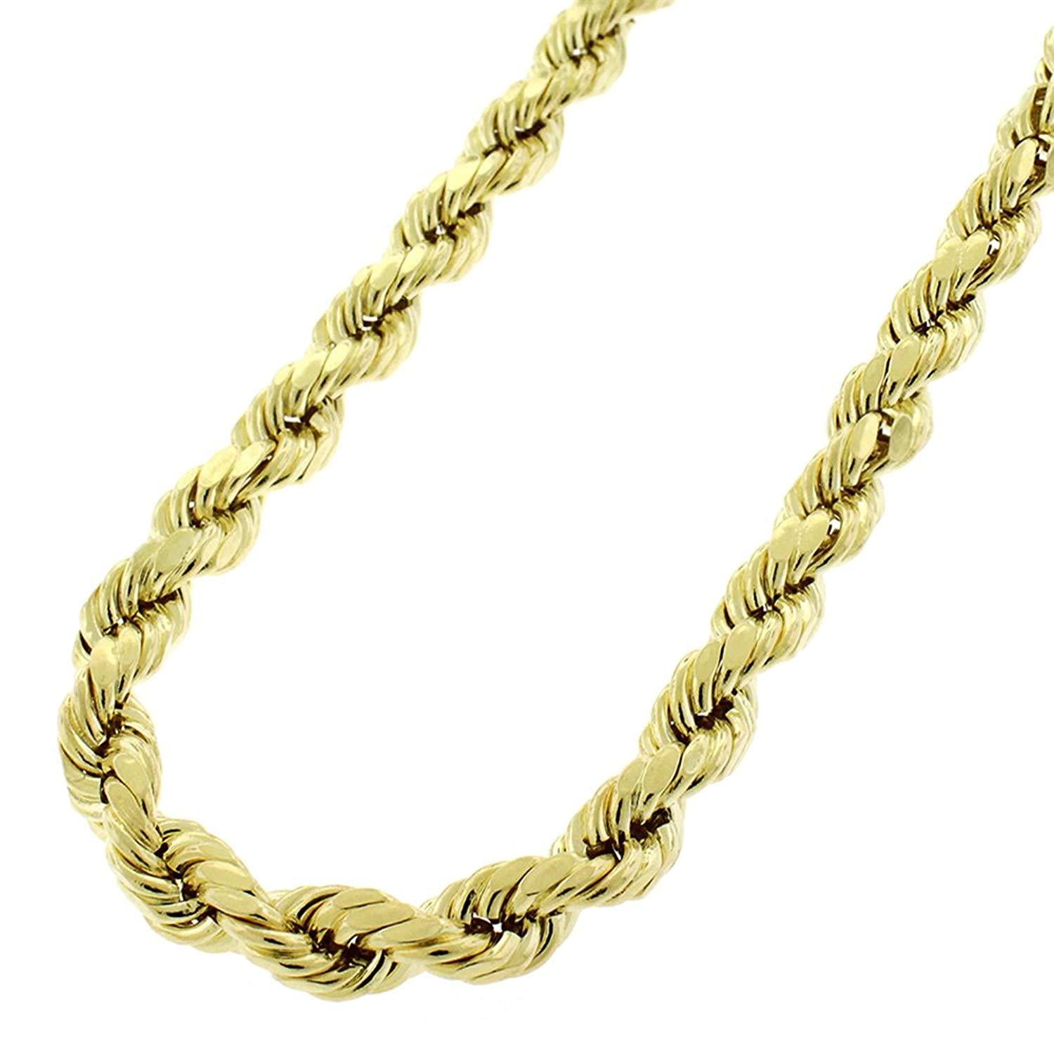 14K Yellow Gold 6MM Solid Rope Diamond-Cut Braided Twist Link Necklace ...