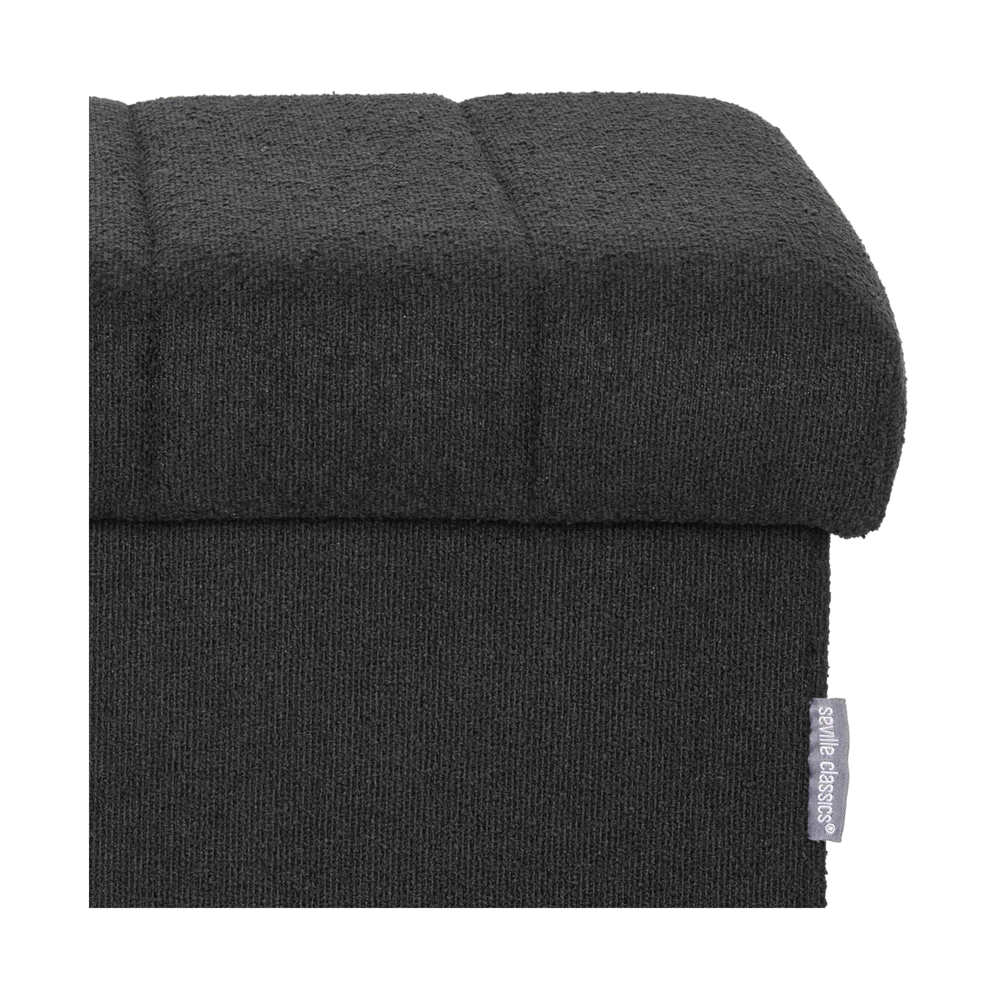 Seville Classics Cushioned Fabric Ottoman Hidden Storage Chest Footrest Chair for Bedroom, Dorm, Loft, Living Room, Entryway, Hallway, Black Boucle, 15.7" Cube