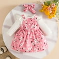 thumbnail image 2 of HCNTES Baby Girls Fall Winter Outfits Short Sleeve Ribbed Romper Floral Suspender Skirt Set Overall Dress Headband Clothes(6-9 Months,S145-Pink), 2 of 9