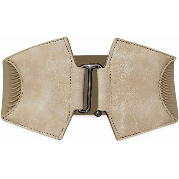 Leather Women's Wide Elastic Waist Belt with Alloy Hook Buckle - Stretchy Cinch Belt for Dress Shirts & Overcoat