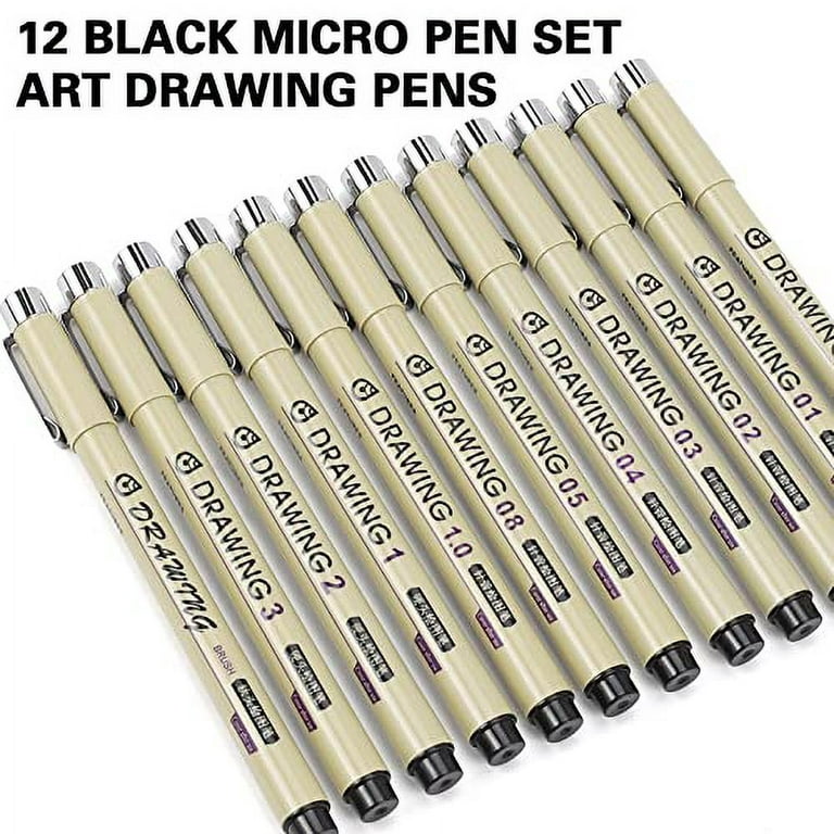 TWOHANDS twohands set of 12 micro pens,art pens,fineliner ink  pens,technical drawing pen,pigment pen,fine point,black,waterproof,for a