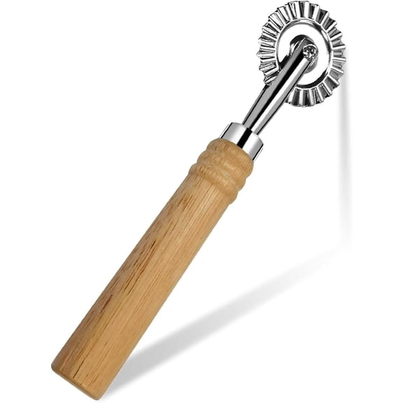 Ravioli Cutter Wheel,Pizza Cutter Wheel with Long Wooden Handle,Zinc Alloy Pastry Wheel Cutter for Kitchen