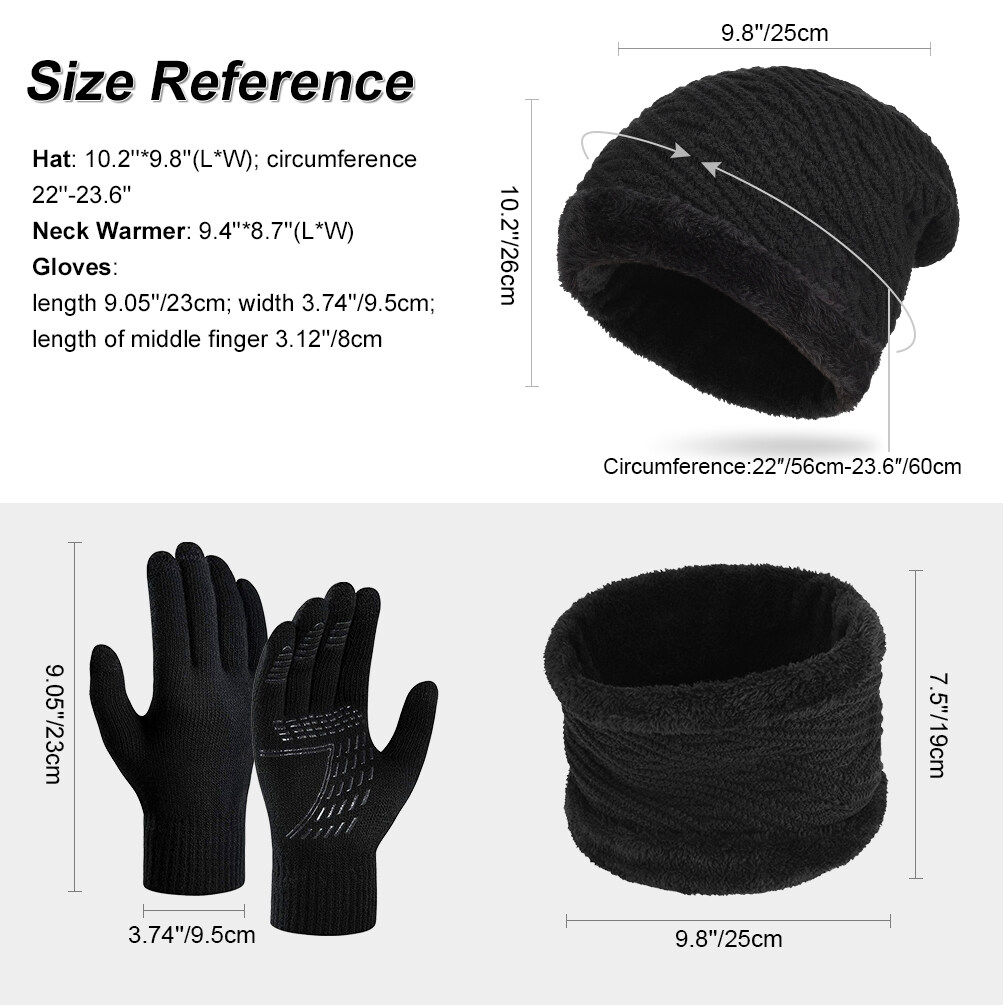 Vbiger Winter Beanie Hat Scarf Set - Knit Wool Neck Warmer Skull Cap with Touch Screen Cold Weather Gloves 3 PCS Soft Fleece for Men Black - image 5 of 6